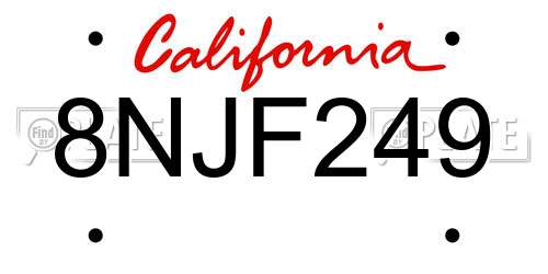 8NJF249 California License Plate