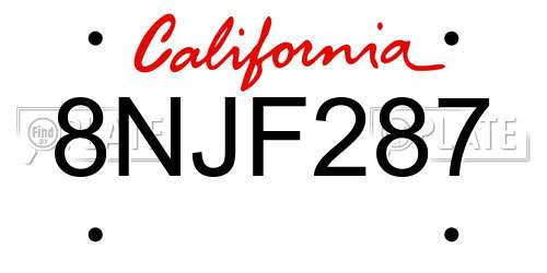 8NJF287 California License Plate