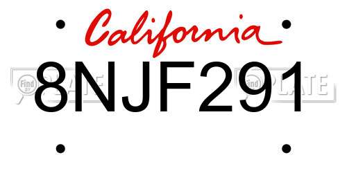 8NJF291 California License Plate
