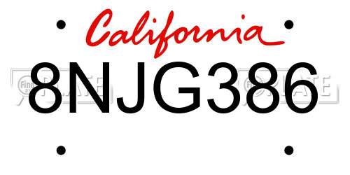 8NJG386 California License Plate