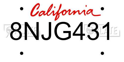 8NJG431 California License Plate