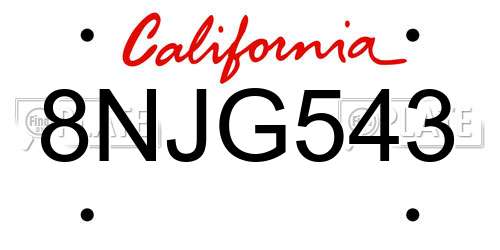 8NJG543 California License Plate