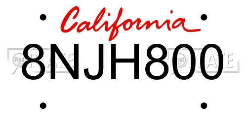8NJH800 California License Plate