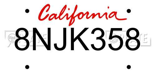 8NJK358 California License Plate