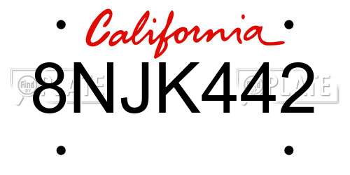8NJK442 California License Plate