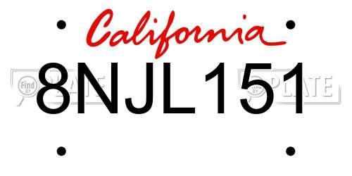 8NJL151 California License Plate