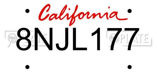 8NJL177 California License Plate