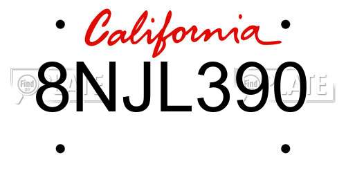 8NJL390 California License Plate
