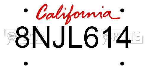 8NJL614 California License Plate
