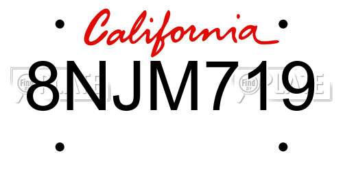 8NJM719 California License Plate