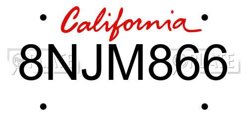 8NJM866 California License Plate