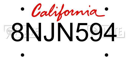 8NJN594 California License Plate