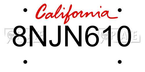 8NJN610 California License Plate