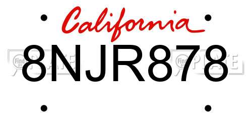 8NJR878 California License Plate