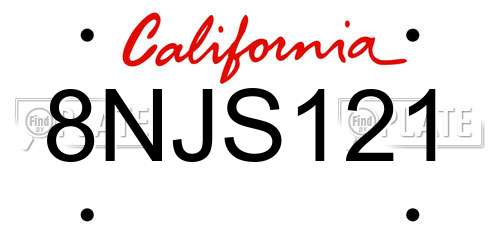 8NJS121 California License Plate