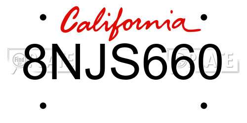 8NJS660 California License Plate