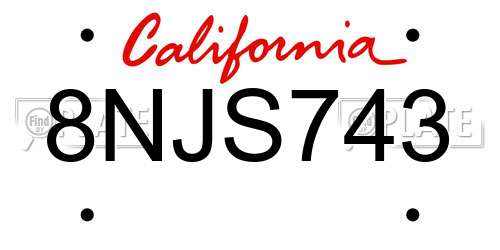 8NJS743 California License Plate