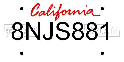 8NJS881 California License Plate