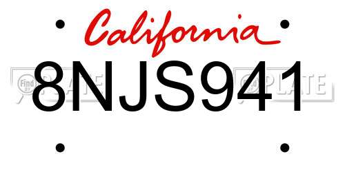 8NJS941 California License Plate