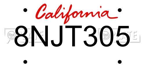8NJT305 California License Plate