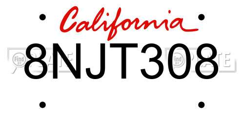 8NJT308 California License Plate