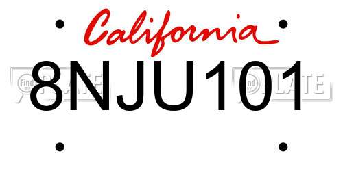 8NJU101 California License Plate