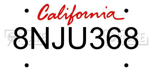 8NJU368 California License Plate