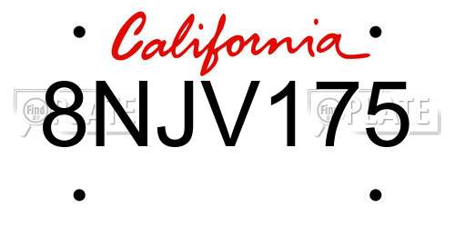 8NJV175 California License Plate