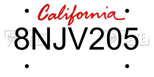 8NJV205 California License Plate