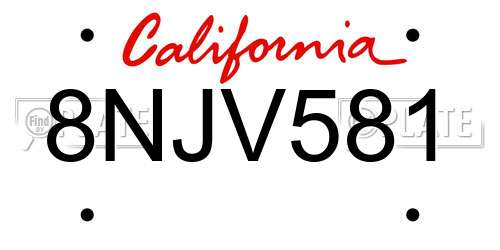 8NJV581 California License Plate