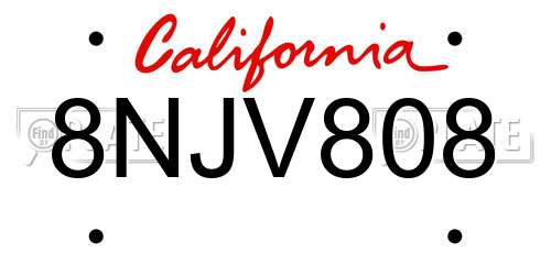 8NJV808 California License Plate