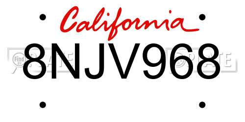 8NJV968 California License Plate