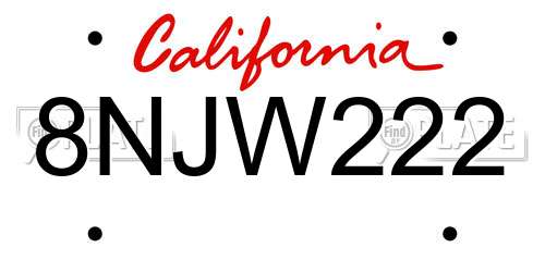 8NJW222 California License Plate