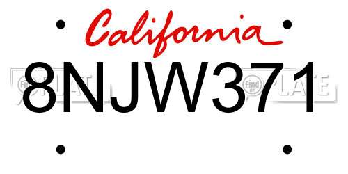 8NJW371 California License Plate