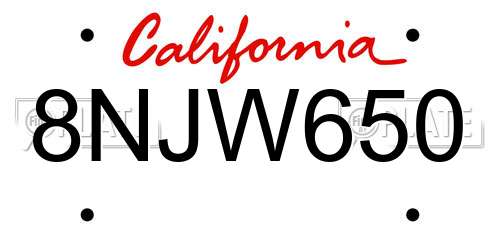 8NJW650 California License Plate