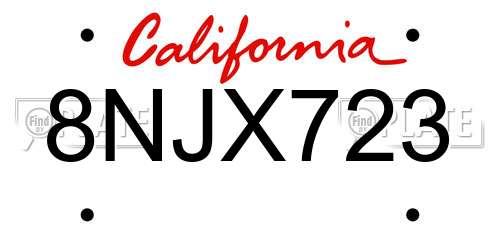 8NJX723 California License Plate
