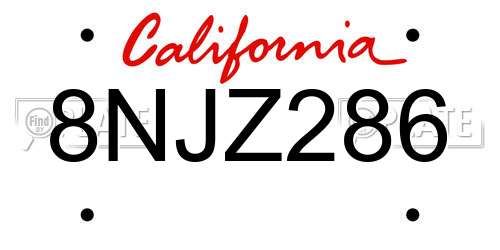 8NJZ286 California License Plate
