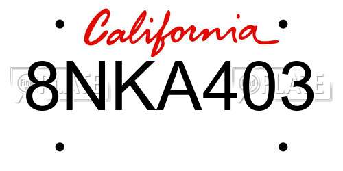 8NKA403 California License Plate