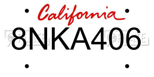8NKA406 California License Plate