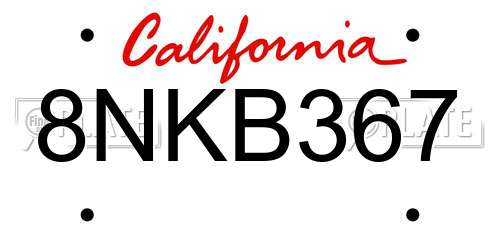 8NKB367 California License Plate