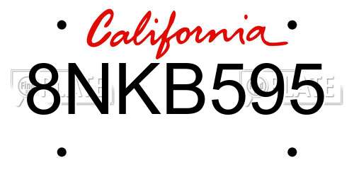 8NKB595 California License Plate