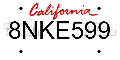 8NKE599 California License Plate
