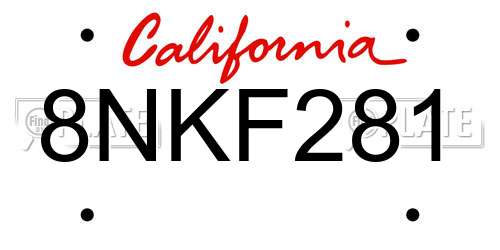 8NKF281 California License Plate