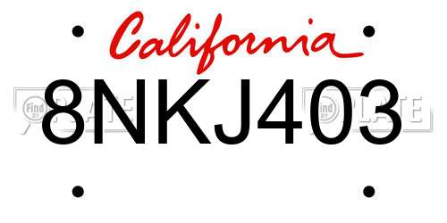 8NKJ403 California License Plate