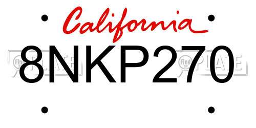 8NKP270 California License Plate