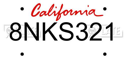8NKS321 California License Plate