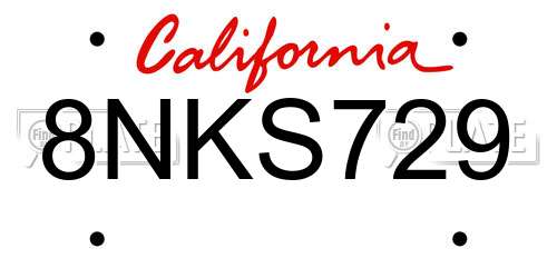 8NKS729 California License Plate