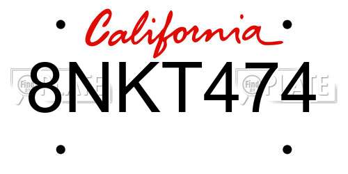 8NKT474 California License Plate