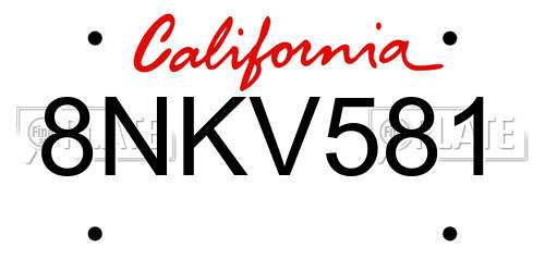 8NKV581 California License Plate