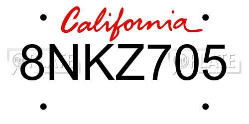 8NKZ705 California License Plate